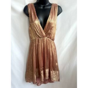 Mes Demoiselles Gold Metallic Cocktail Mini Dress Fit n Flare Size 6/8 Party